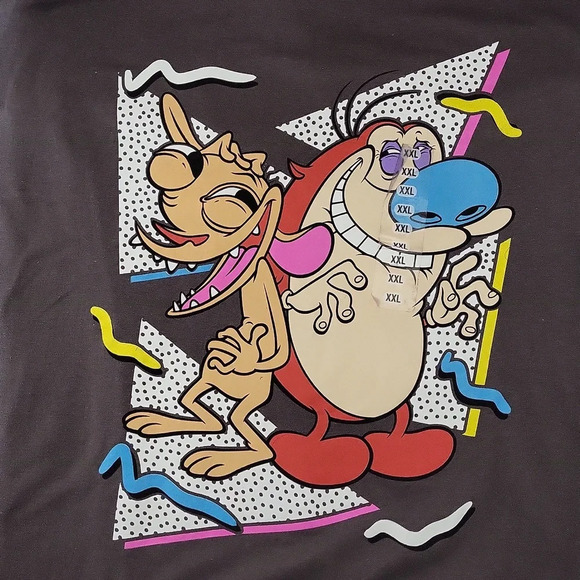 🛍Nickelodeon Mens XXL Grey Ren & Stimpy Cotton Short Sleeve Tee Casual 90s‎ NEW - Picture 2 of 5